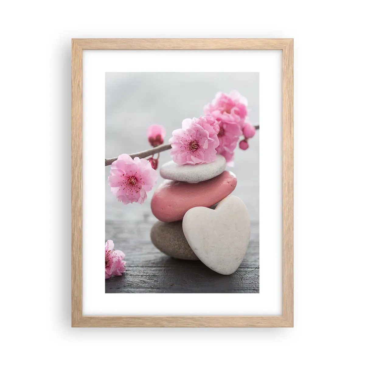 Poster in einem Rahmen aus heller Eiche - Glückseligkeit mit einer Kirschblüte - 30x40 cm