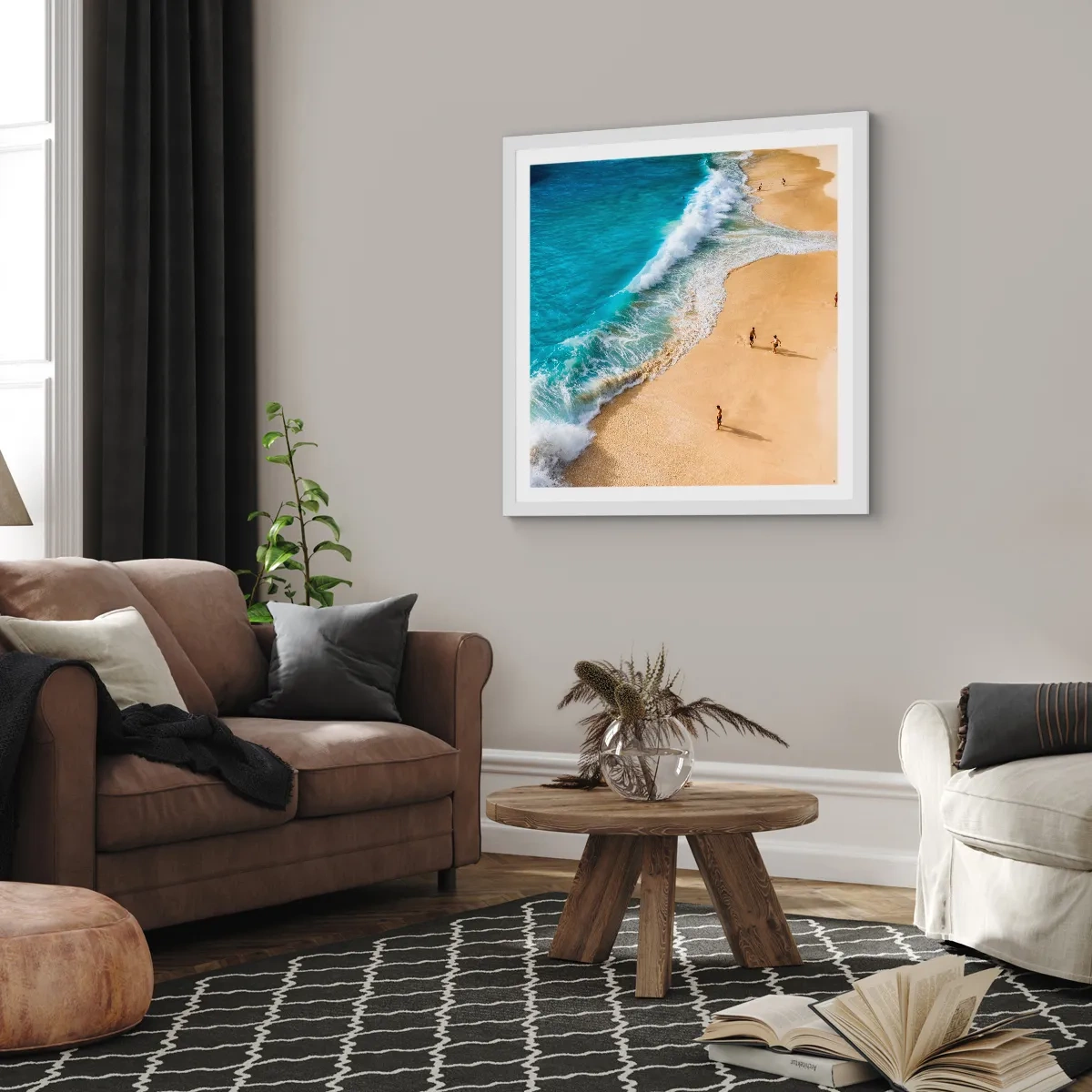 Poster in einem weißen Rahmen - Und dann die Sonne, der Strand… - 50x50 cm