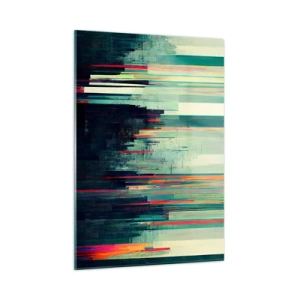 Glasbild - Bild auf glas - Vertikale farbige Linien bilden den Umriss einer futuristischen Metropole. - 50x70cm - Futuristische Stadt - Moderne Wanddekoration für Wohnzimmer und Schlafzimmer ARTTOR