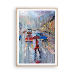 Poster in einem Rahmen aus heller Eiche - Regnerischer Nachmittag in der Stadt - 70x100 cm