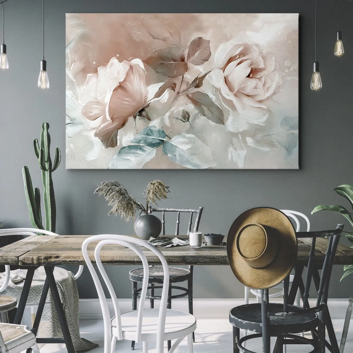 Bild auf Leinwand - Leinwandbild - Zarte Rosen in Pastelltönen auf hellem Untergrund - 120x80cm - Geist der Romantik - Moderne Wanddekoration für Wohnzimmer und Schlafzimmer ARTTOR