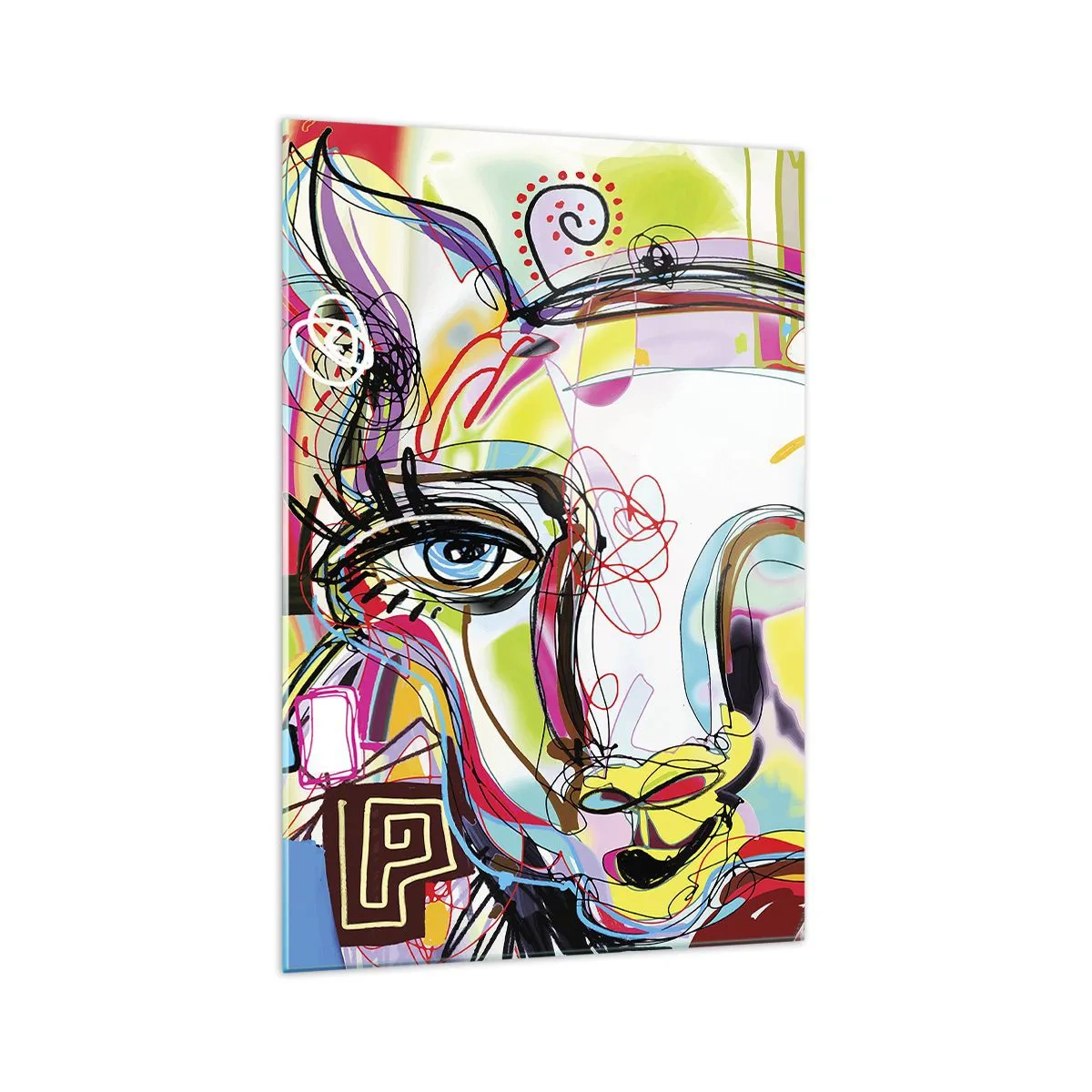 Glasbild - Bild auf glas - Farbenfrohes Porträt im abstrakten künstlerischen Stil - 70x100cm - Der Reichtum des Abiturs der Katze - Moderne Wanddekoration für Wohnzimmer und Schlafzimmer ARTTOR