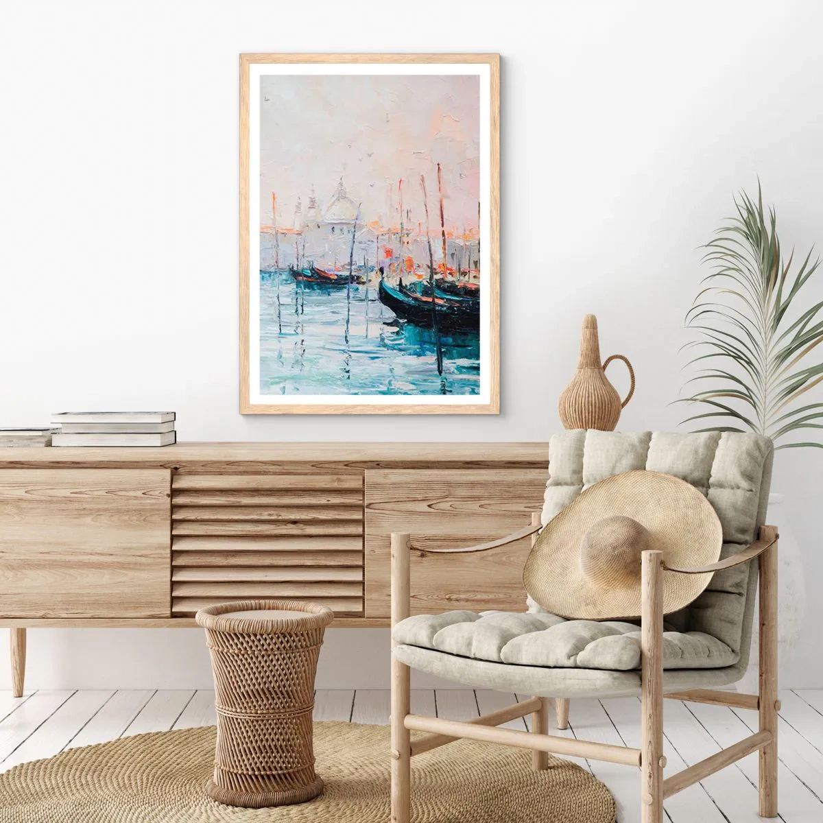 Poster in einem Rahmen aus heller Eiche - Hinter dem Wasser, hinter dem Nebel - 70x100 cm