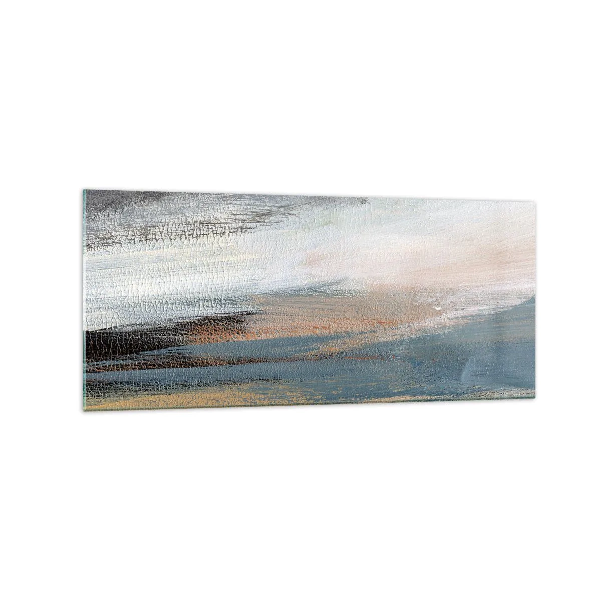 Glasbild - Bild auf glas - Abstrakte Landschaft in gedämpften Blau- und Beigetönen - 120x50cm - Abstraktion: nördliche Landschaft - Moderne Wanddekoration für Wohnzimmer und Schlafzimmer ARTTOR