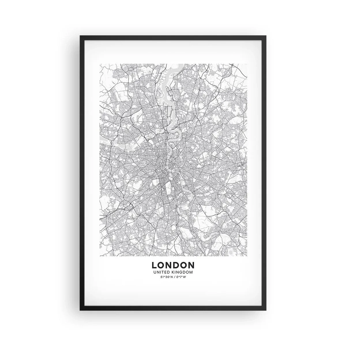 Poster in einem schwarzem Rahmen - Karte des Labyrinths von London - 61x91 cm