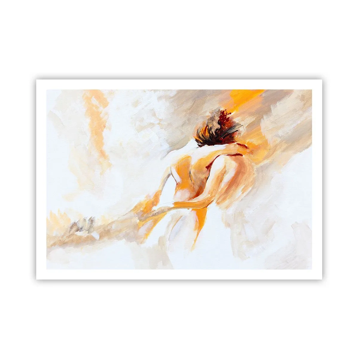 Poster - Abstrakte Szene einer romantischen Umarmung - 100x70cm - Am Himmel der Nähe - Moderne Wanddekoration für Wohnzimmer und Schlafzimmer ARTTOR