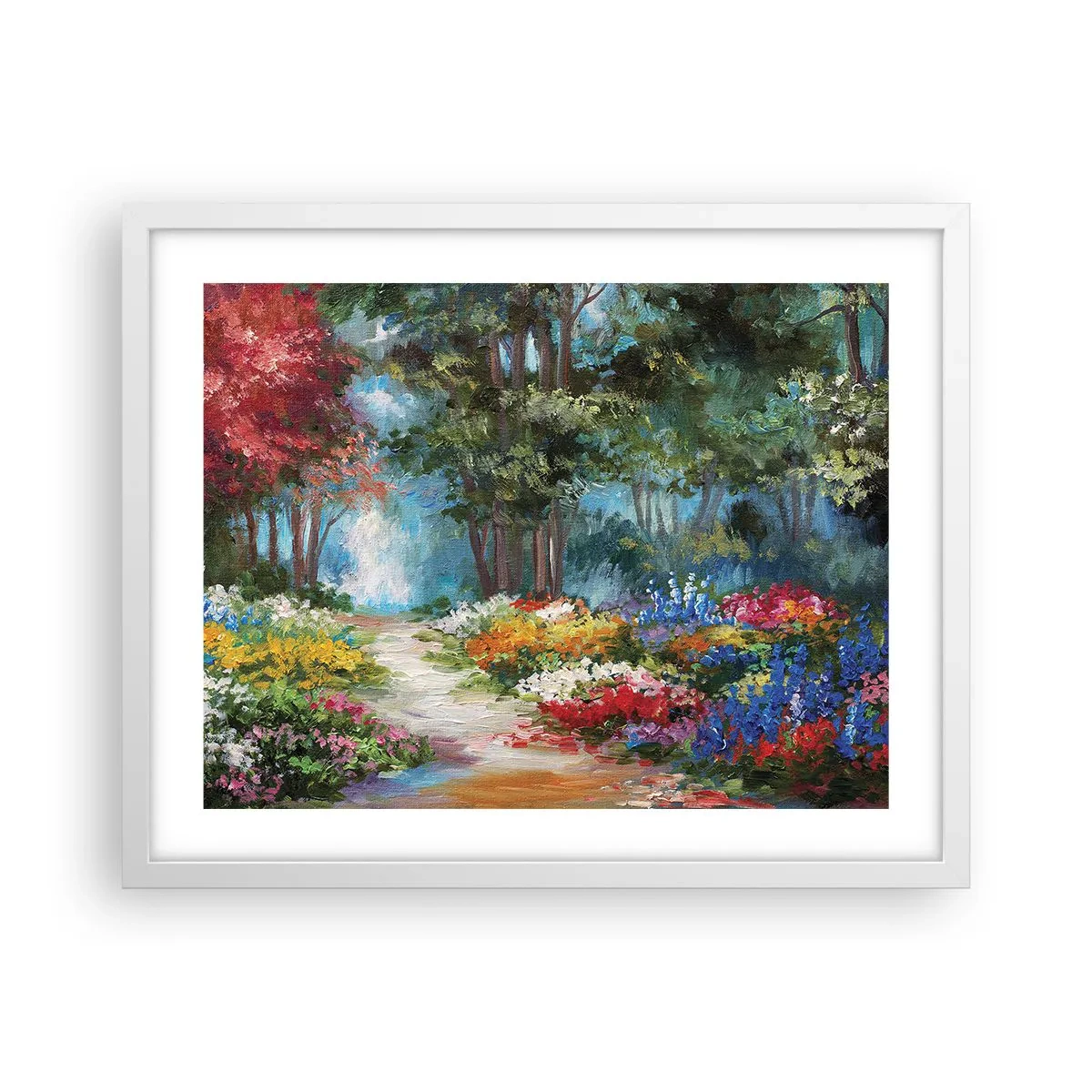 Poster in einem weißen Rahmen - Waldgarten, Blumenwald - 50x40 cm