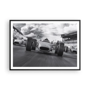Poster in einem schwarzem Rahmen - Oldtimerrennen in Bewegung - 100x70cm - Power ist da! - Moderne Wanddekoration für Wohnzimmer und Schlafzimmer ARTTOR