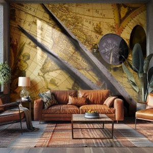 Fototapete Standard Eco - Wo sind diese Schätze? - Kompass, Weltkarte, Reisen - 250x175 cm