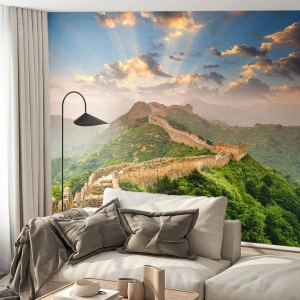 Fototapete Premium Sand - Panorama der Großen Mauer im Sonnenschein - 100x70cm - Ewige Größe - Moderne Wanddekoration für Wohnzimmer und Schlafzimmer ARTTOR