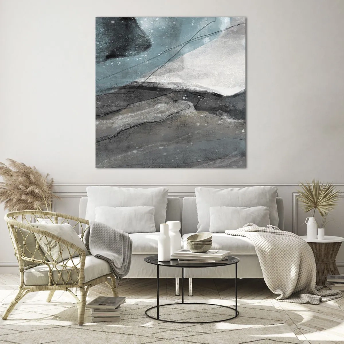 Glasbild - Bild auf glas - Abstraktion: Felsen und Eis - 50x50 cm