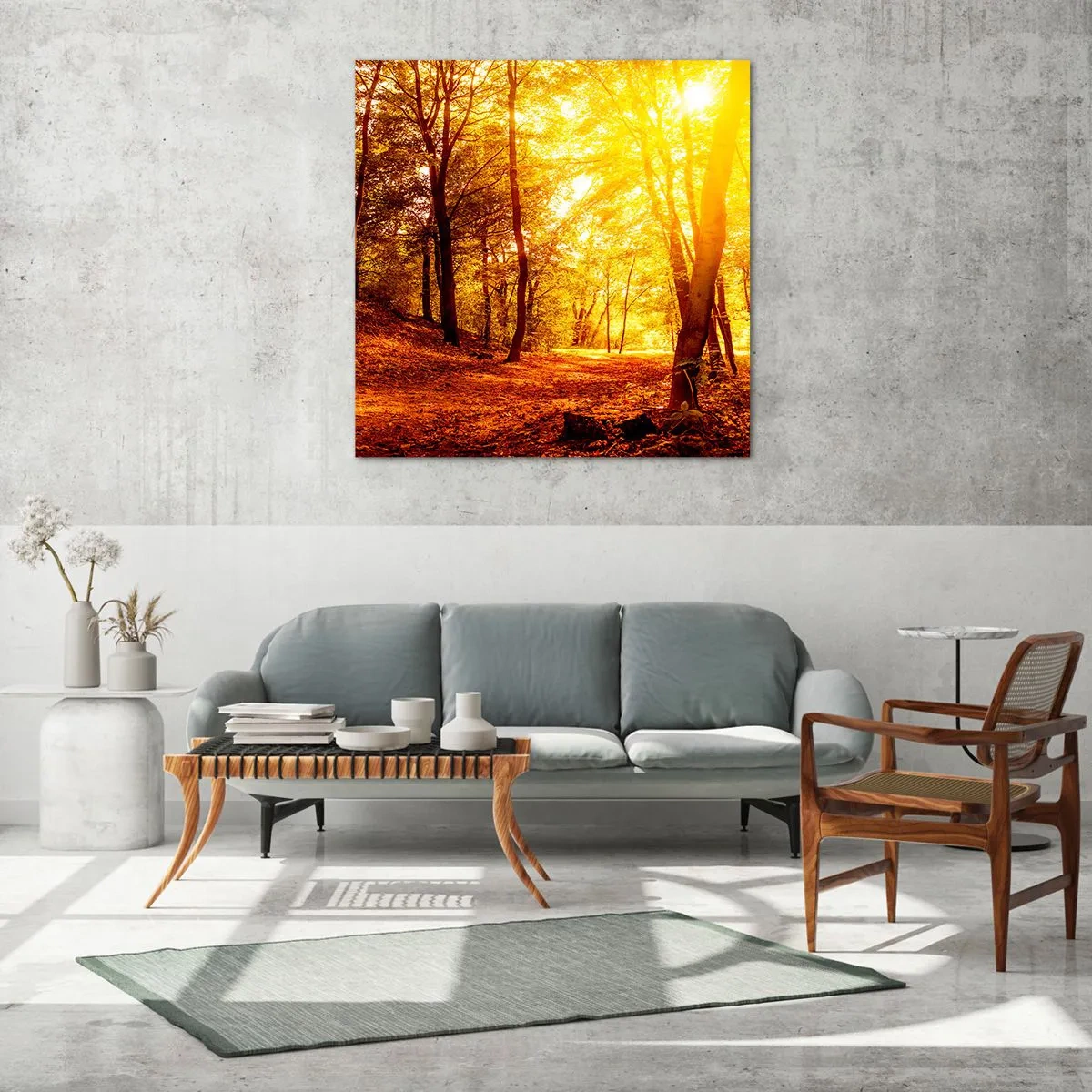 Glasbild - Bild auf glas - Auf die goldene Lichtung - 70x70 cm