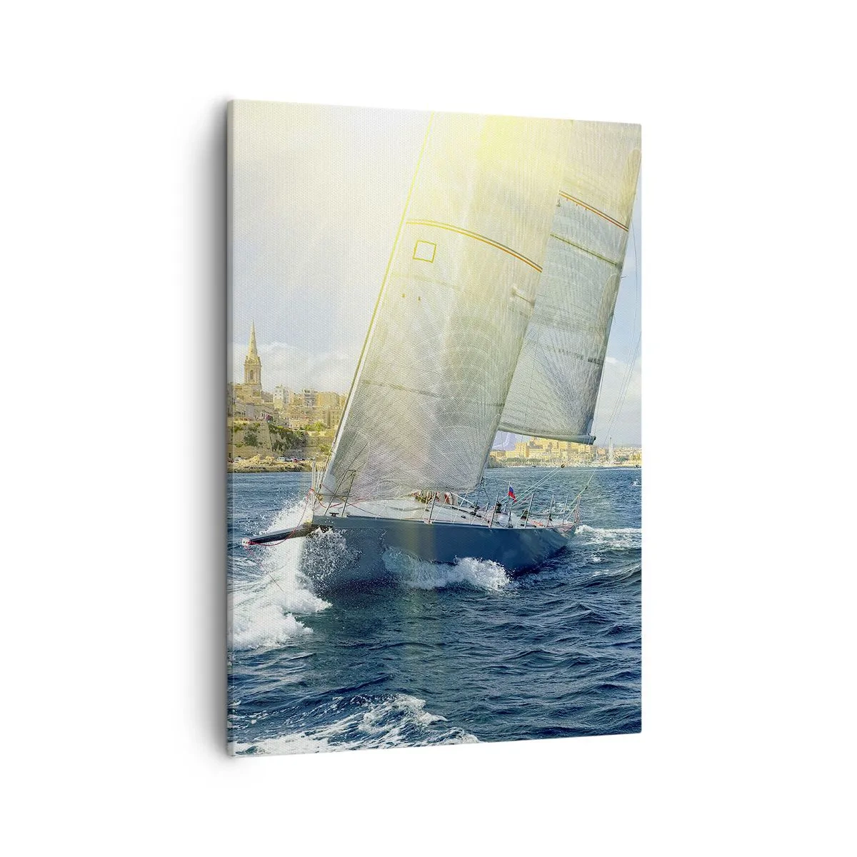 Bild auf Leinwand - Leinwandbild - Yachtrennen vor der Kulisse einer sonnigen Küste - 50x70cm - Es ist Zeit die Stadt zu verlassen - Moderne Wanddekoration für Wohnzimmer und Schlafzimmer ARTTOR