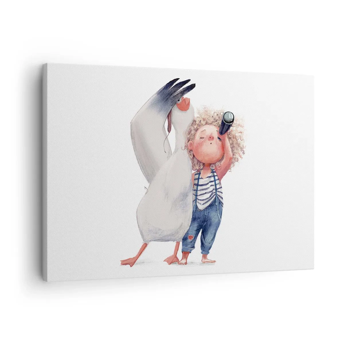 Bild auf Leinwand - Leinwandbild - Illustration eines Kindes mit einem Pelikan und einem Teleskop in der Hand - 70x50cm - Toller Reiseplan - Moderne Wanddekoration für Wohnzimmer und Schlafzimmer ARTTOR