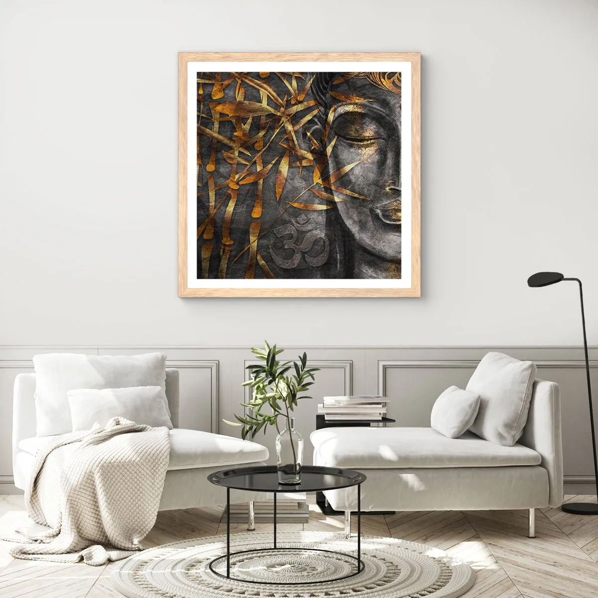 Poster in einem Rahmen aus heller Eiche - Fühle den Frieden - 30x30 cm