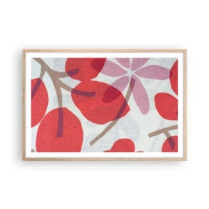 Poster in einem Rahmen aus heller Eiche - Blumenarrangement in Rosa - 91x61 cm
