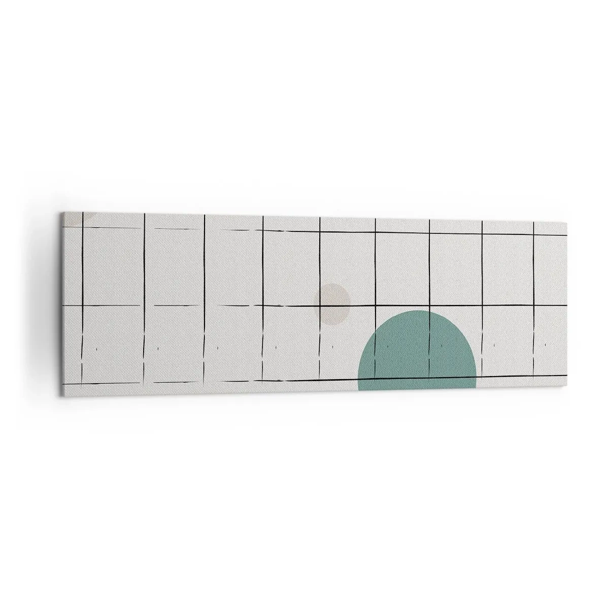 Bild auf Leinwand - Leinwandbild - Abstrakte farbige Kreise auf einem geometrischen Gitterhintergrund - 160x50cm - Gefangen. Wir oder sie? - Moderne Wanddekoration für Wohnzimmer und Schlafzimmer ARTTOR