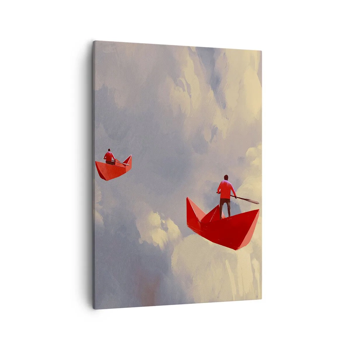 Bild auf Leinwand - Leinwandbild - Rote Papierboote schweben in den Wolken - 50x70cm - Expedition der Träumer - Moderne Wanddekoration für Wohnzimmer und Schlafzimmer ARTTOR