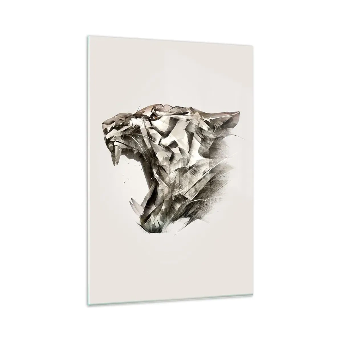 Glasbild - Bild auf glas - Abstraktes Bild eines Tigers in Beigetönen - 80x120cm - Du weißt schon wer das Sagen hat - Moderne Wanddekoration für Wohnzimmer und Schlafzimmer ARTTOR