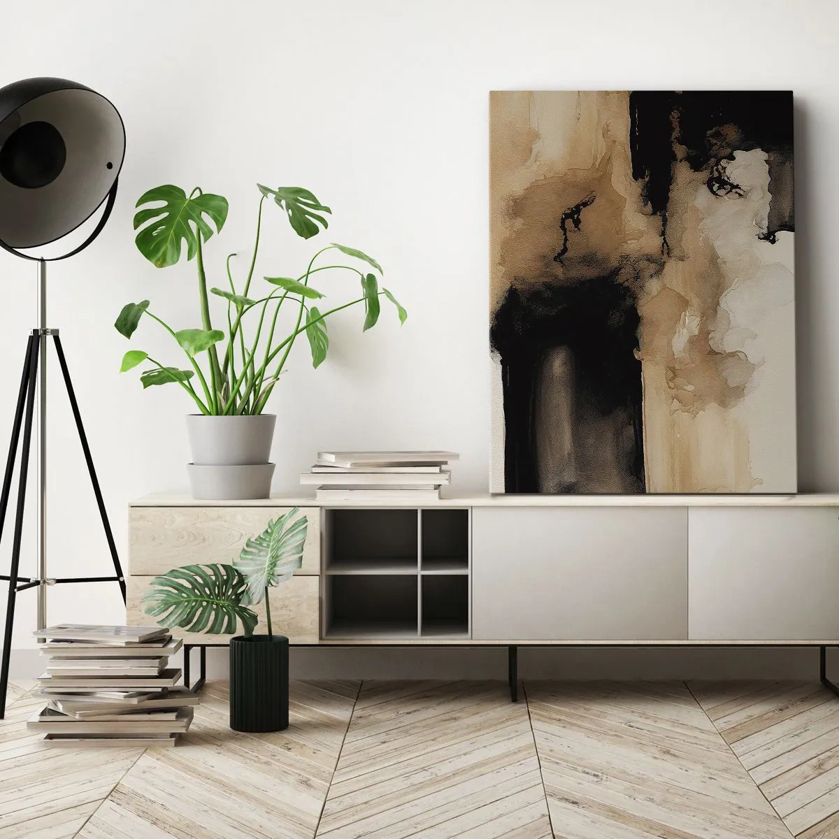 Bild auf Leinwand - Leinwandbild - Abstrakte Komposition in Braun- und Schwarztönen - 70x100cm - Faszinierende Abstraktion - Moderne Wanddekoration für Wohnzimmer und Schlafzimmer ARTTOR