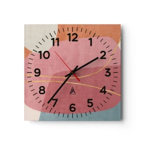 Wanduhr - Glasuhr - Pastellkomposition mit Goldfaden - 40x40 cm