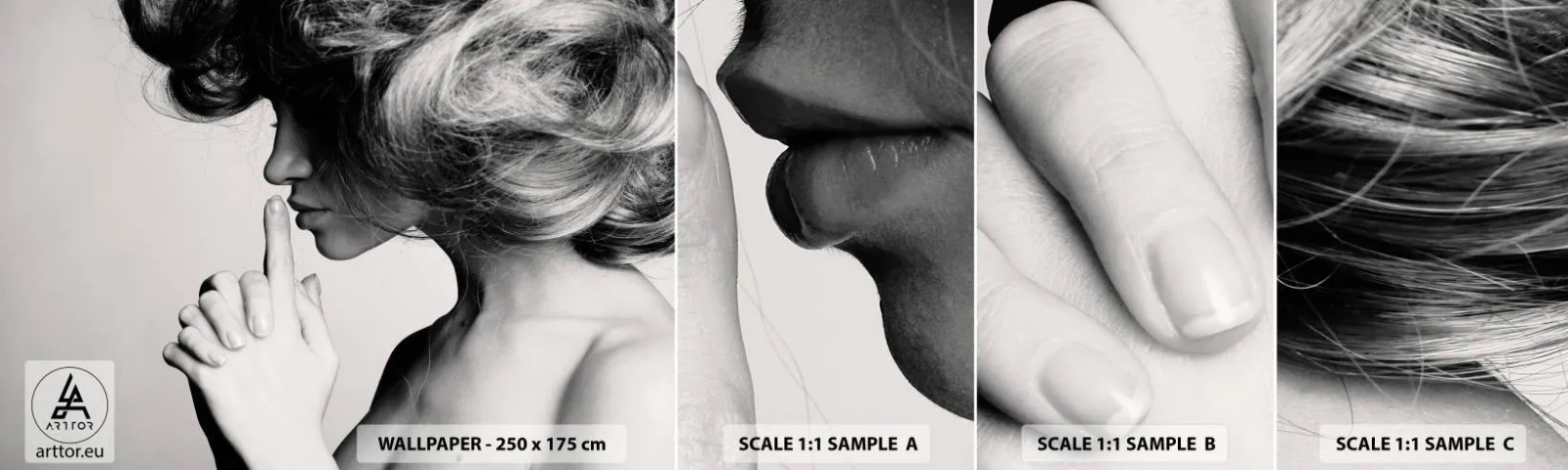 Fototapeten Muster Selbstklebend Deluxe Sticker - Auf sich selbst hören - Frau, Modell, Das Gesicht einer Frau - 100x30 cm