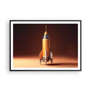 Poster in einem schwarzem Rahmen - Eine Rakete im Retro-Stil vor einem Hintergrund in Brauntönen - 100x70cm - Es beginnt mit einem Traum - Moderne Wanddekoration für Wohnzimmer und Schlafzimmer ARTTOR