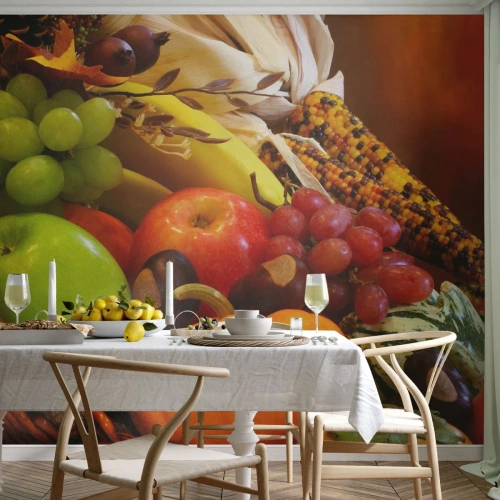 Maßgeschneiderte Fototapete Premium Canvas - Ein Korb voller Ernte - Gastronomie, Obst, Gemüse