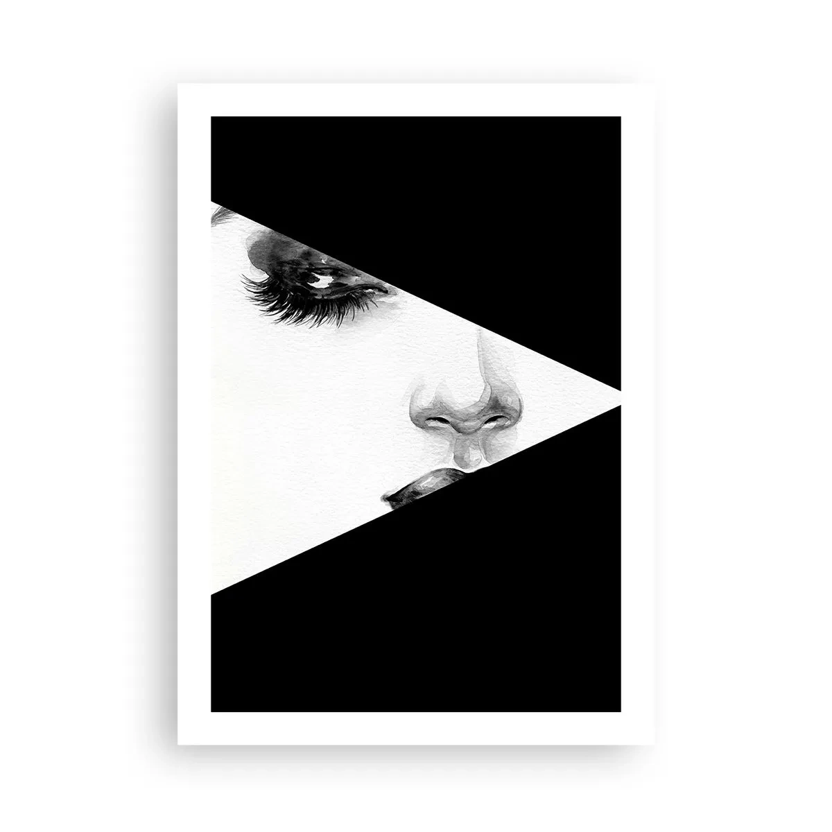 Poster - Ein minimalistisches Frauenporträt in Schwarzweiß mit geometrischer Aufteilung. - 50x70cm - Immer unentdeckt - Moderne Wanddekoration für Wohnzimmer und Schlafzimmer ARTTOR