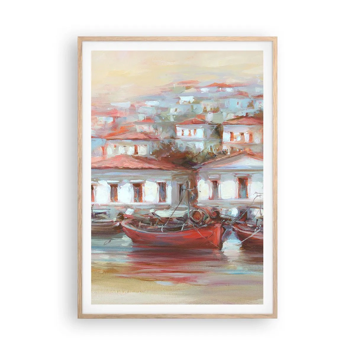 Poster in einem Rahmen aus heller Eiche - Glückliche Stadt - 70x100 cm