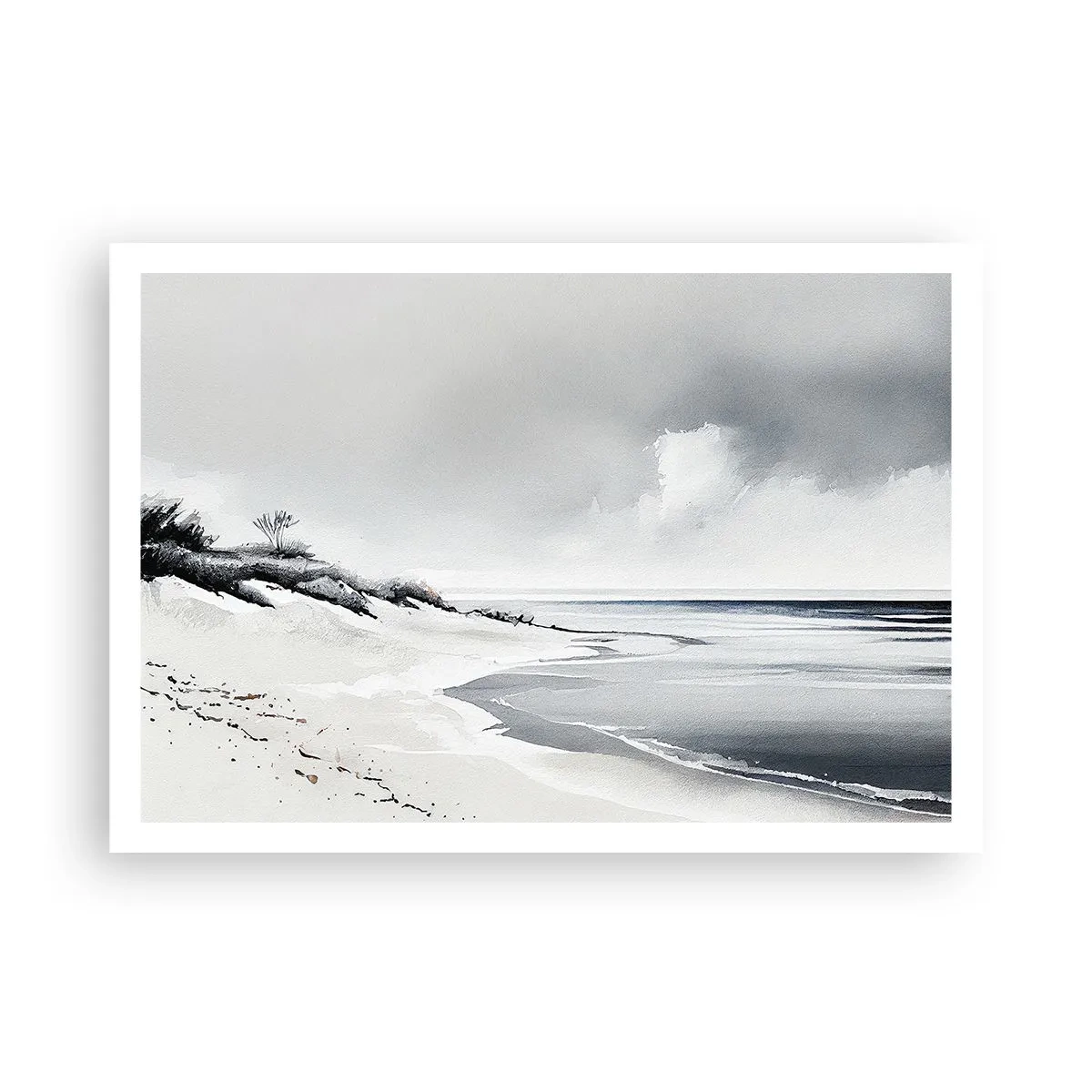 Poster - Ein Strand in gedämpften Grau- und Blautönen - 100x70cm - Für immer zusammen - Moderne Wanddekoration für Wohnzimmer und Schlafzimmer ARTTOR