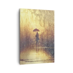 Bild auf Leinwand - Leinwandbild - Eine Figur mit einem Regenschirm in einer nebligen Landschaft voller Reflexionen - 70x100cm - Ich habe das Gefühl, dass mich jemand ansieht - Moderne Wanddekoration für Wohnzimmer und Schlafzimmer ARTTOR