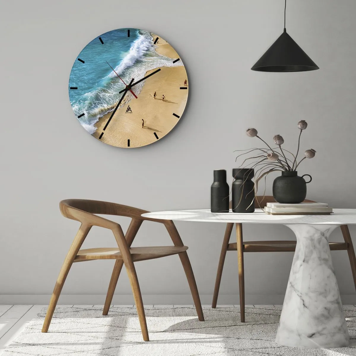 Wanduhr - Glasuhr - Und dann die Sonne, der Strand… - 40x40 cm