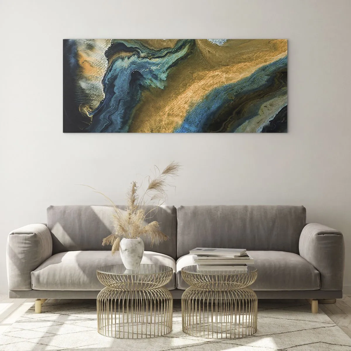 Glasbild - Bild auf glas - Blau - Gelb - gegenseitige Beeinflussung - 100x40 cm