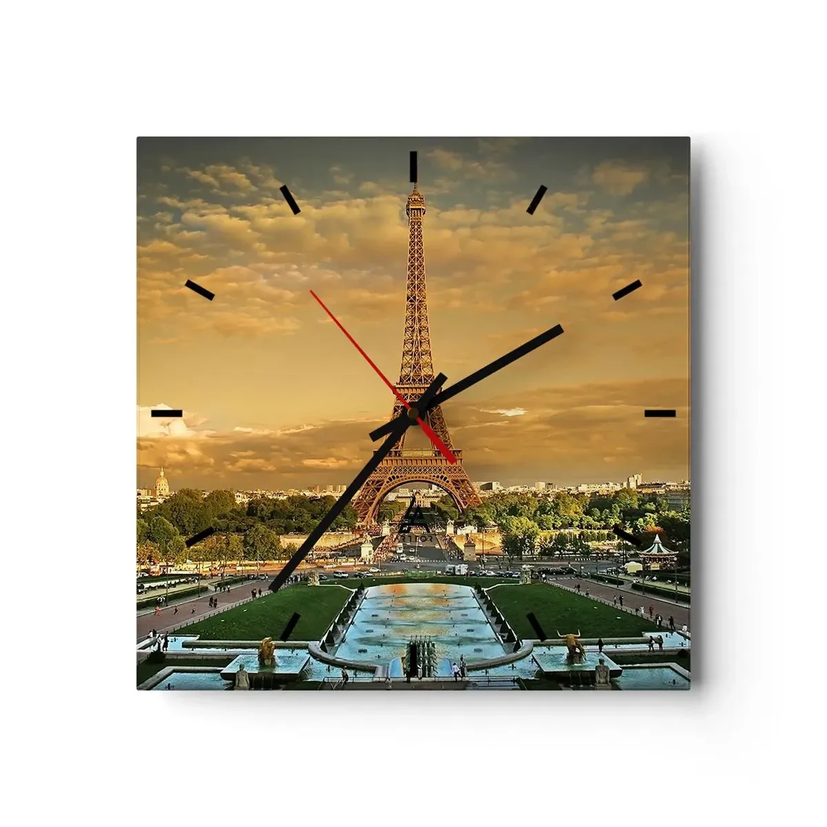 Wanduhr - Glasuhr - Der Eiffelturm in Paris bei Sonnenuntergang - 30x30cm - Königin von Paris - Moderne Wanddekoration für Wohnzimmer und Schlafzimmer ARTTOR