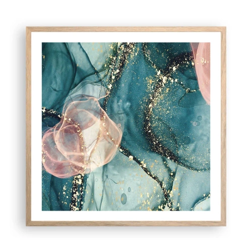 Poster in einem Rahmen aus heller Eiche - Seidenblau, Tüllrosa - 60x60 cm