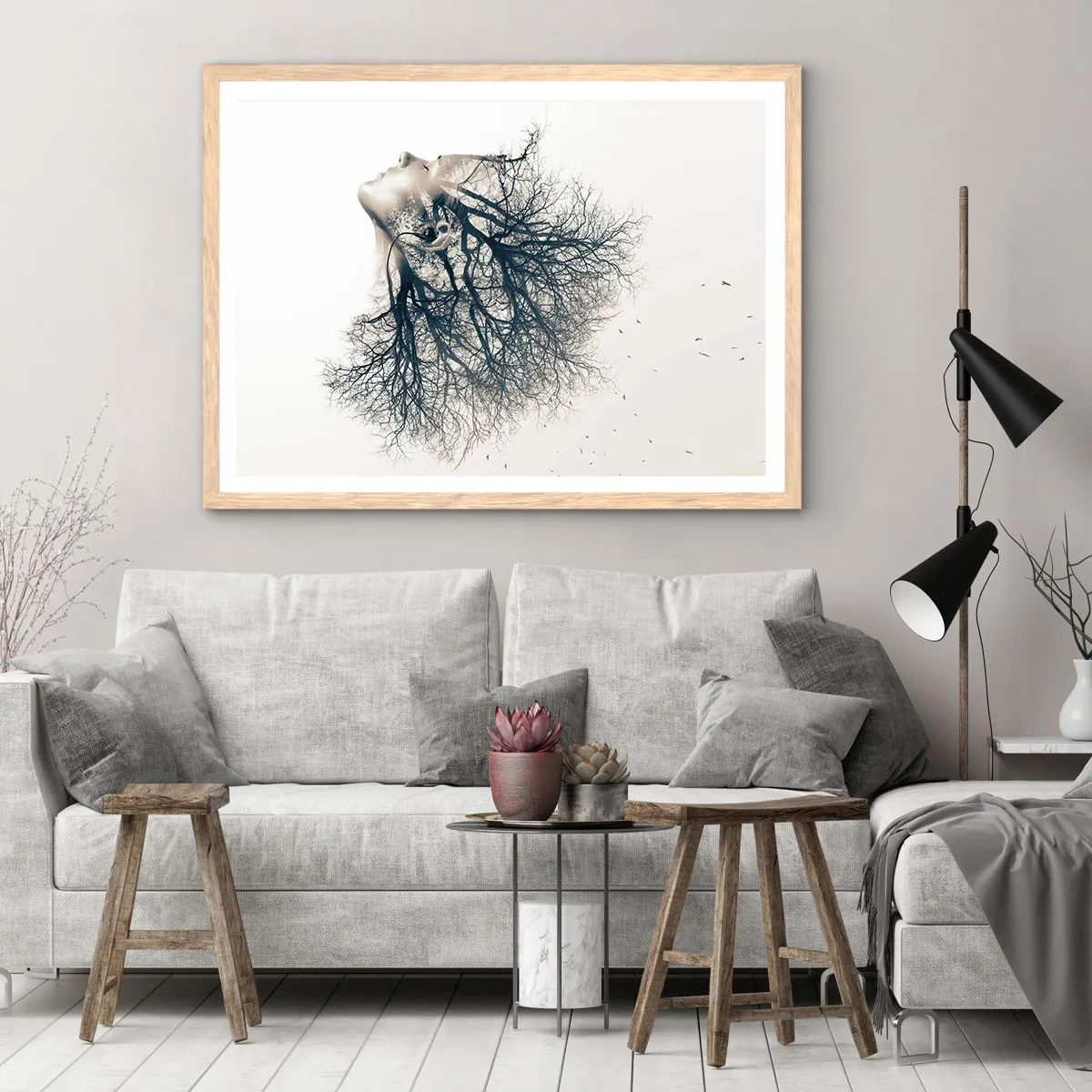 Poster in einem Rahmen aus heller Eiche - Dem Rauschen der Bäume lauschen - 40x30 cm