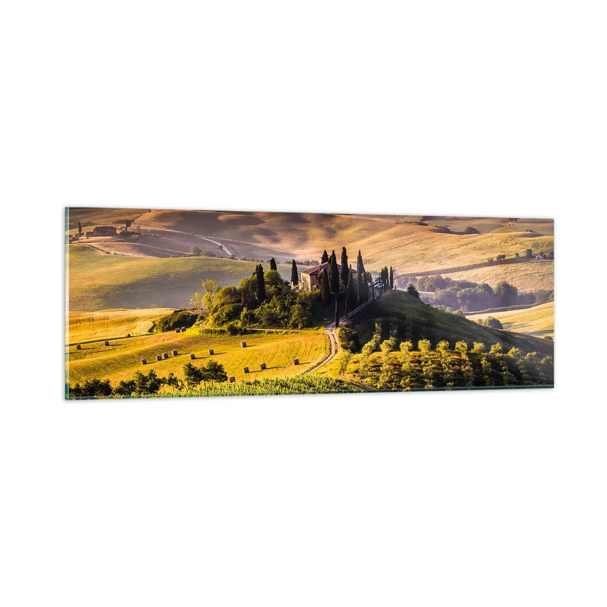Glasbild - Bild auf glas - Arkadien - die toskanische Landschaft - 90x30 cm