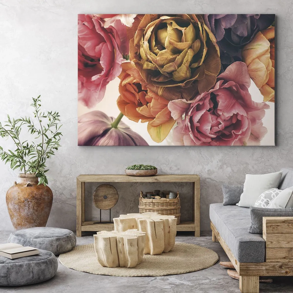 Bild auf Leinwand - Leinwandbild - Ein Strauß verschiedener Blumen in intensiven Farben - 120x80cm - Eine Feier des Lebens - Moderne Wanddekoration für Wohnzimmer und Schlafzimmer ARTTOR