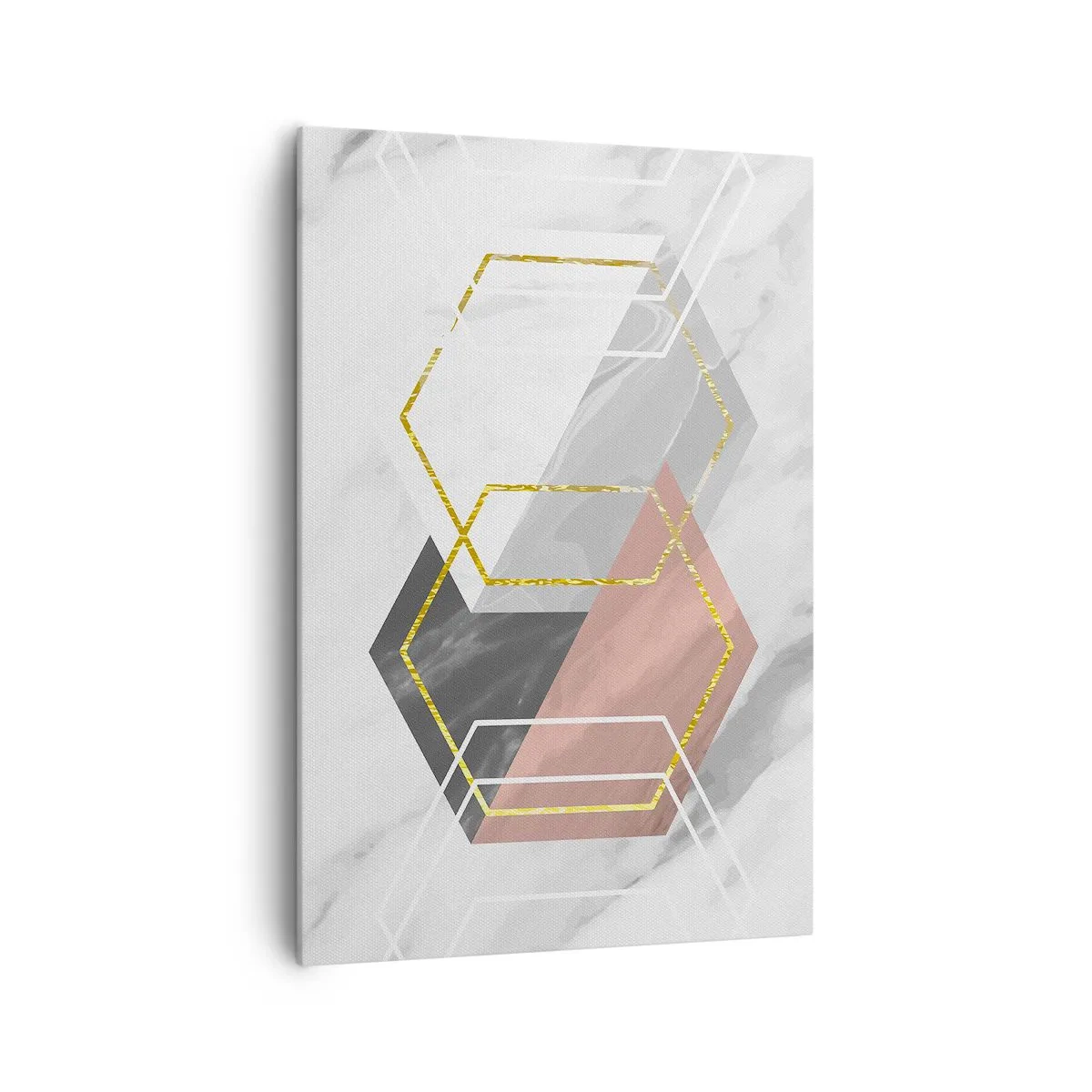 Bild auf Leinwand - Leinwandbild - Geometrische Figuren mit Gold- und Marmorakzenten - 70x100cm - Kettenkomposition - Moderne Wanddekoration für Wohnzimmer und Schlafzimmer ARTTOR