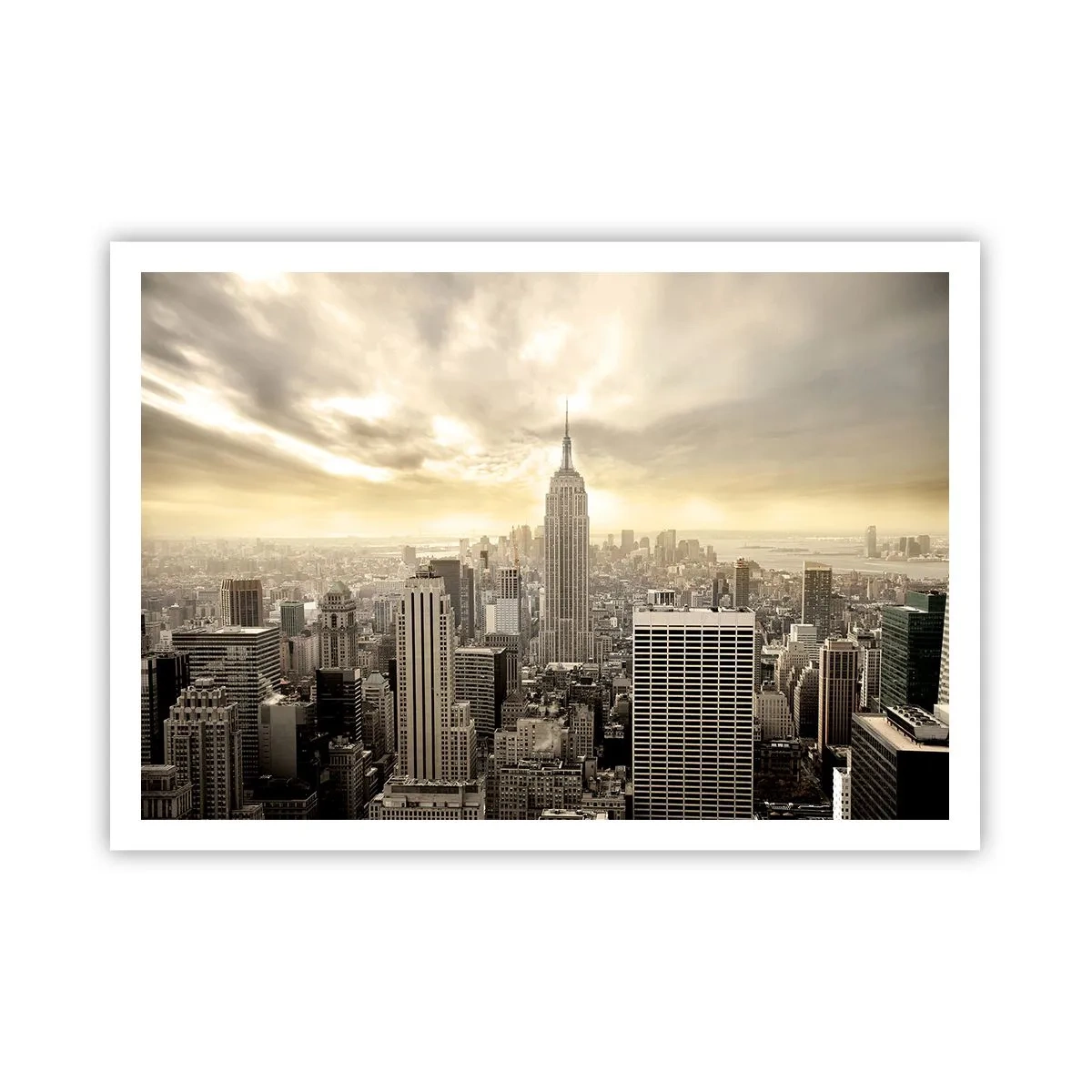 Poster - Panorama der Stadt mit Blick auf das Empire State Building - 100x70cm - New York aus Grau - Moderne Wanddekoration für Wohnzimmer und Schlafzimmer ARTTOR