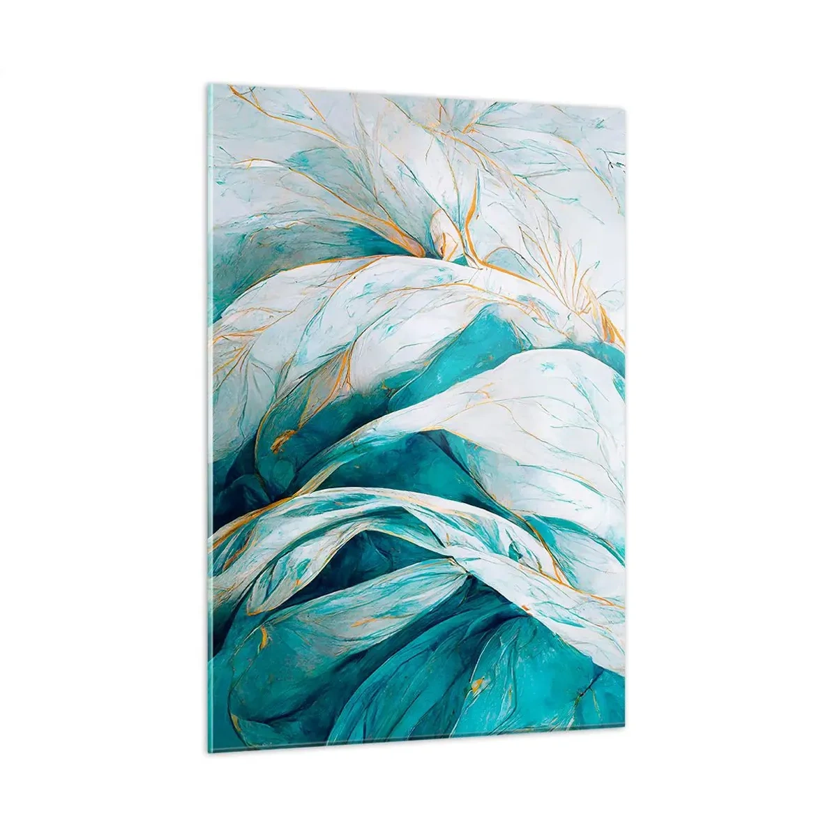 Glasbild - Bild auf glas - Organische Abstraktion in blauen und goldenen Linien - 50x70cm - Blaue Abstraktion mit goldenem Motiv - Moderne Wanddekoration für Wohnzimmer und Schlafzimmer ARTTOR