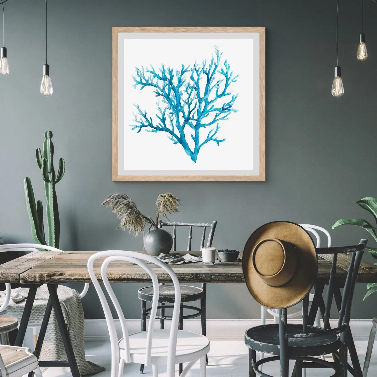 Poster in einem Rahmen aus heller Eiche - Nautisches Filigran - 50x50 cm