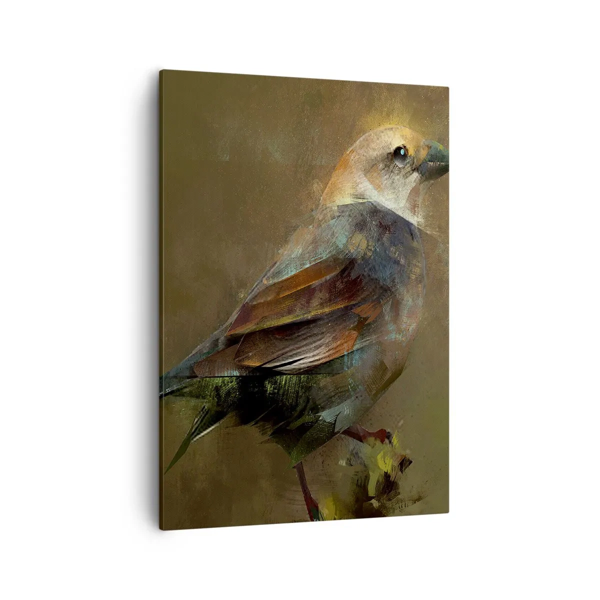 Bild auf Leinwand - Leinwandbild - Eine künstlerische Interpretation eines Spatzen auf braunem Hintergrund - 50x70cm - Ein Spatz, ein kleines Vögelchen - Moderne Wanddekoration für Wohnzimmer und Schlafzimmer ARTTOR