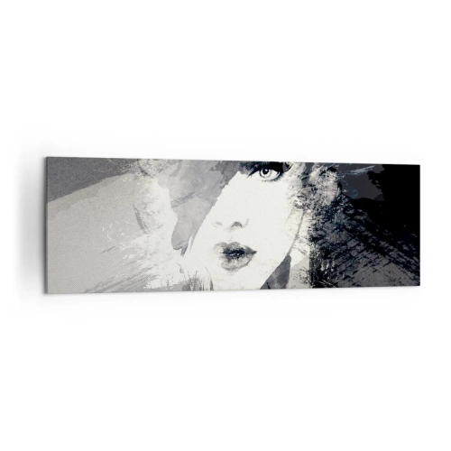 Bild auf Leinwand - Leinwandbild - Ein abstraktes Frauenporträt in Grautönen mit zarten Akzenten. - 160x50cm - Hinter einem grauen Schleier - Moderne Wanddekoration für Wohnzimmer und Schlafzimmer ARTTOR