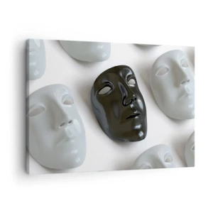 Bild auf Leinwand - Leinwandbild - Schwarz-weiße Masken auf hellem Hintergrund - 70x50cm - Wie hebt man sich ab? - Moderne Wanddekoration für Wohnzimmer und Schlafzimmer ARTTOR