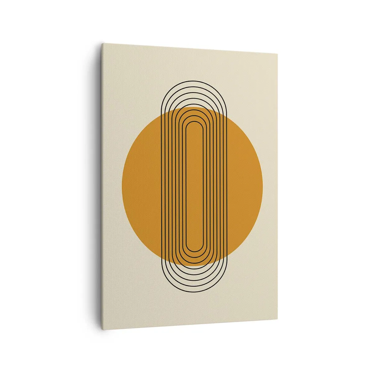 Bild auf Leinwand - Leinwandbild - Geometrisches Muster mit orangefarbenen Kreisen und Linien - 70x100cm - Perfekter Plan - Moderne Wanddekoration für Wohnzimmer und Schlafzimmer ARTTOR