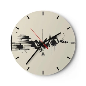 Wanduhr - Glasuhr - Schwarz-Weiß-Abstraktion mit dynamischen Linien und Formen - 30x30cm - Hastige Abstraktion - Moderne Wanddekoration für Wohnzimmer, Küche und Schlafzimmer ARTTOR