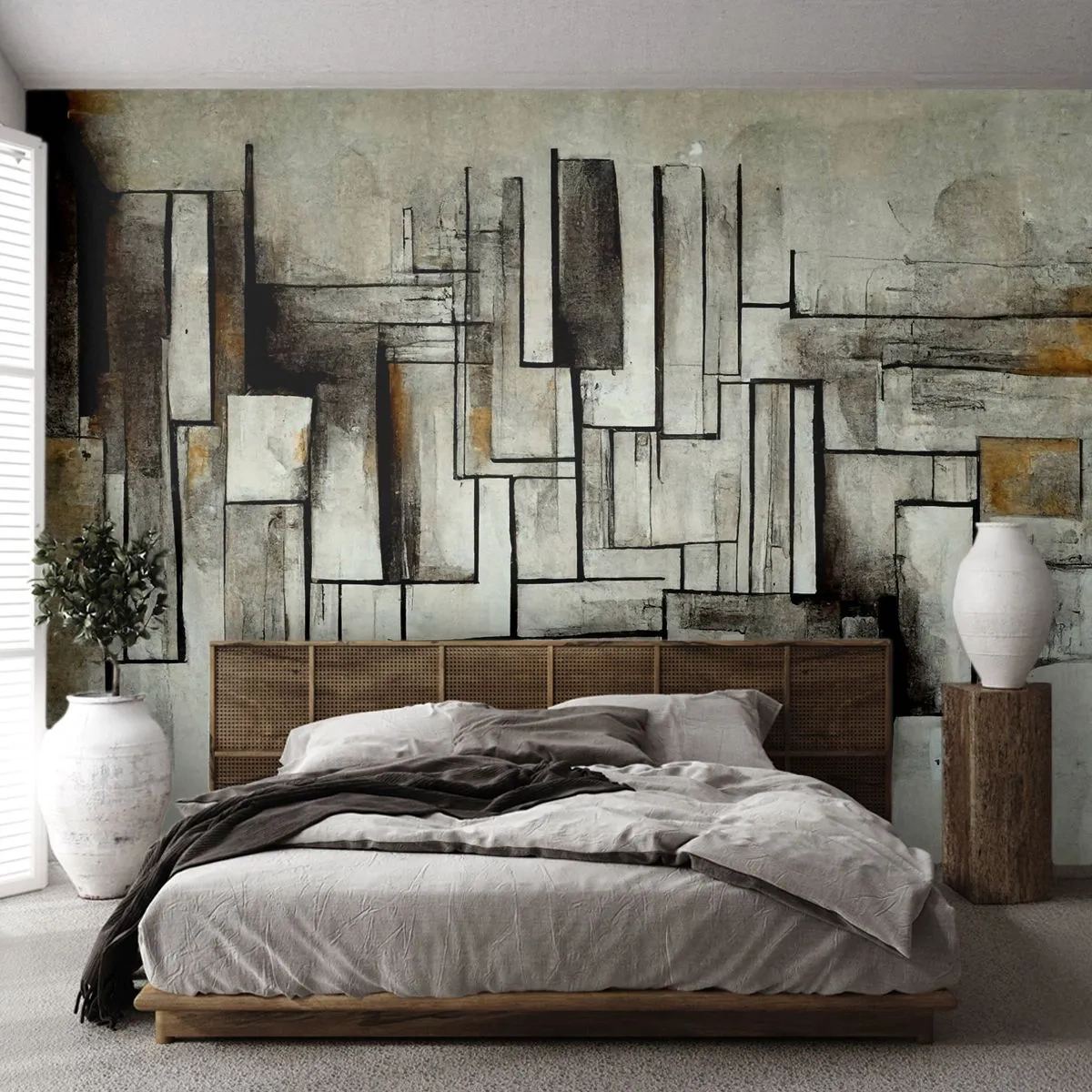 Fototapete Premium Sand - Geometrische Komposition aus Rechtecken in Grautönen - 100x70cm - Kraft der Einfachheit - Moderne Wanddekoration für Wohnzimmer und Schlafzimmer ARTTOR
