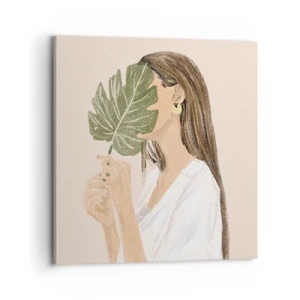 Bild auf Leinwand - Leinwandbild - Geheimnisvolles Porträt mit Fächer - 70x70 cm